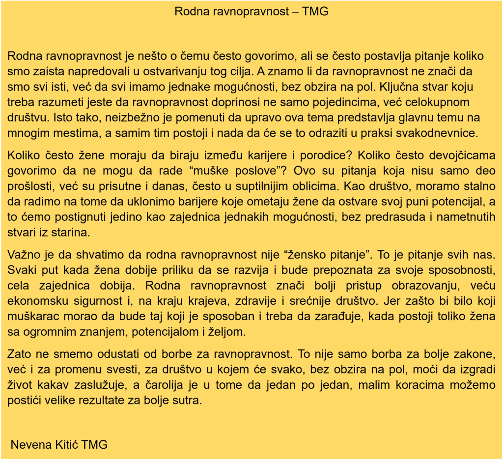 Rodna ravnopravnost -Nevena TMG