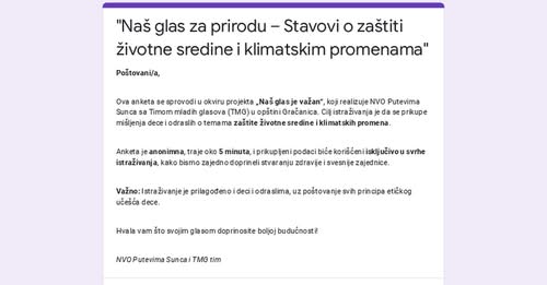 Upitnik  ,, Naš glas za prirodu “
